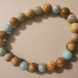 Handmade by my daughter. Natural Stone Turquoise and brown Beaded Bracelet.